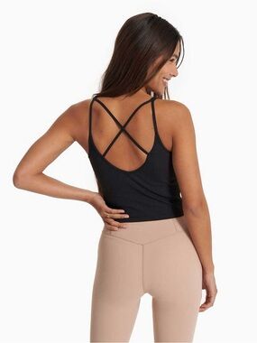 Vuori Black Rib Crop Strappy Crisscross Tank Size L
